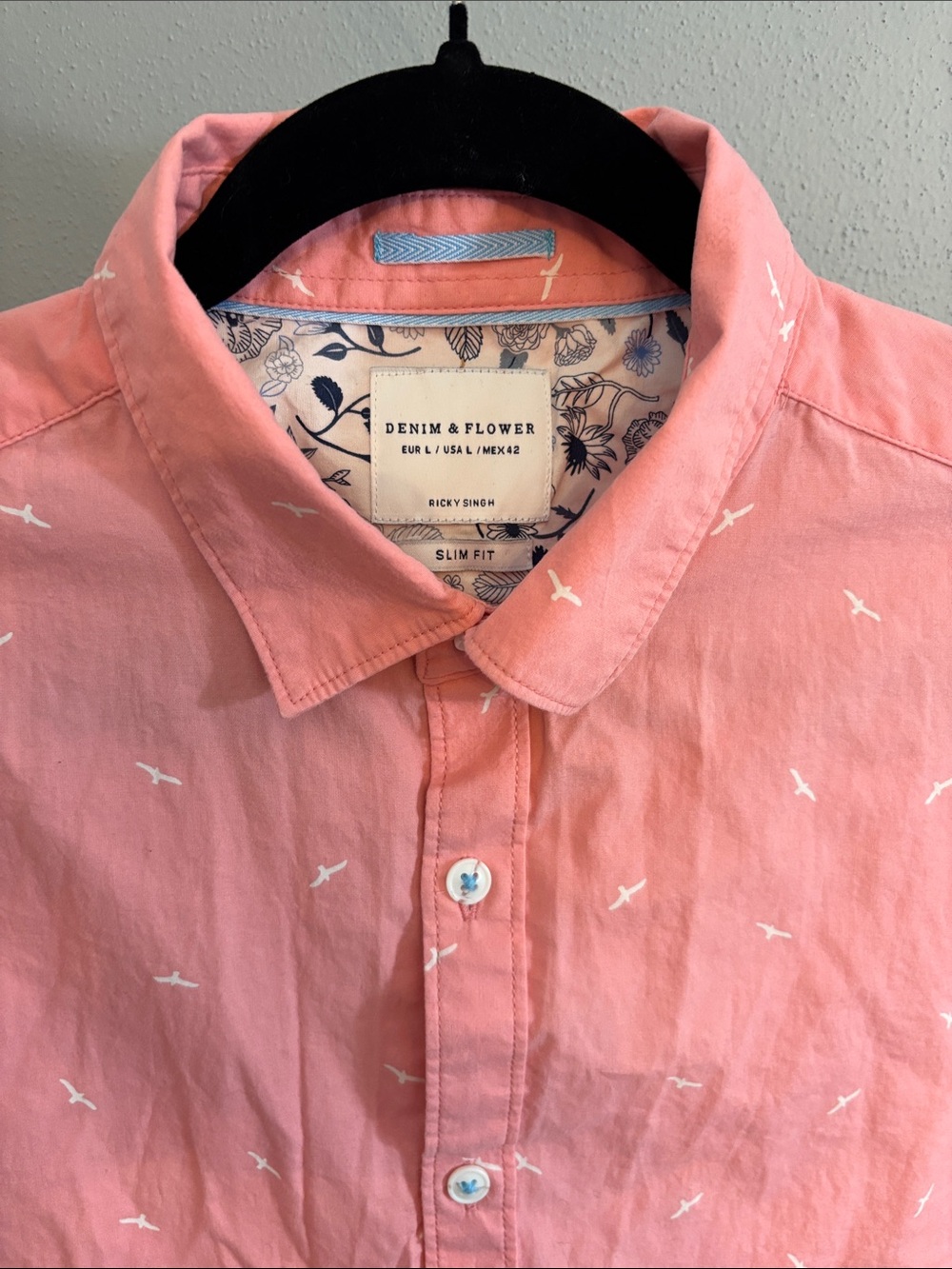 Denim & Flower Pink Seagull Print Slim Button-Down Shirt